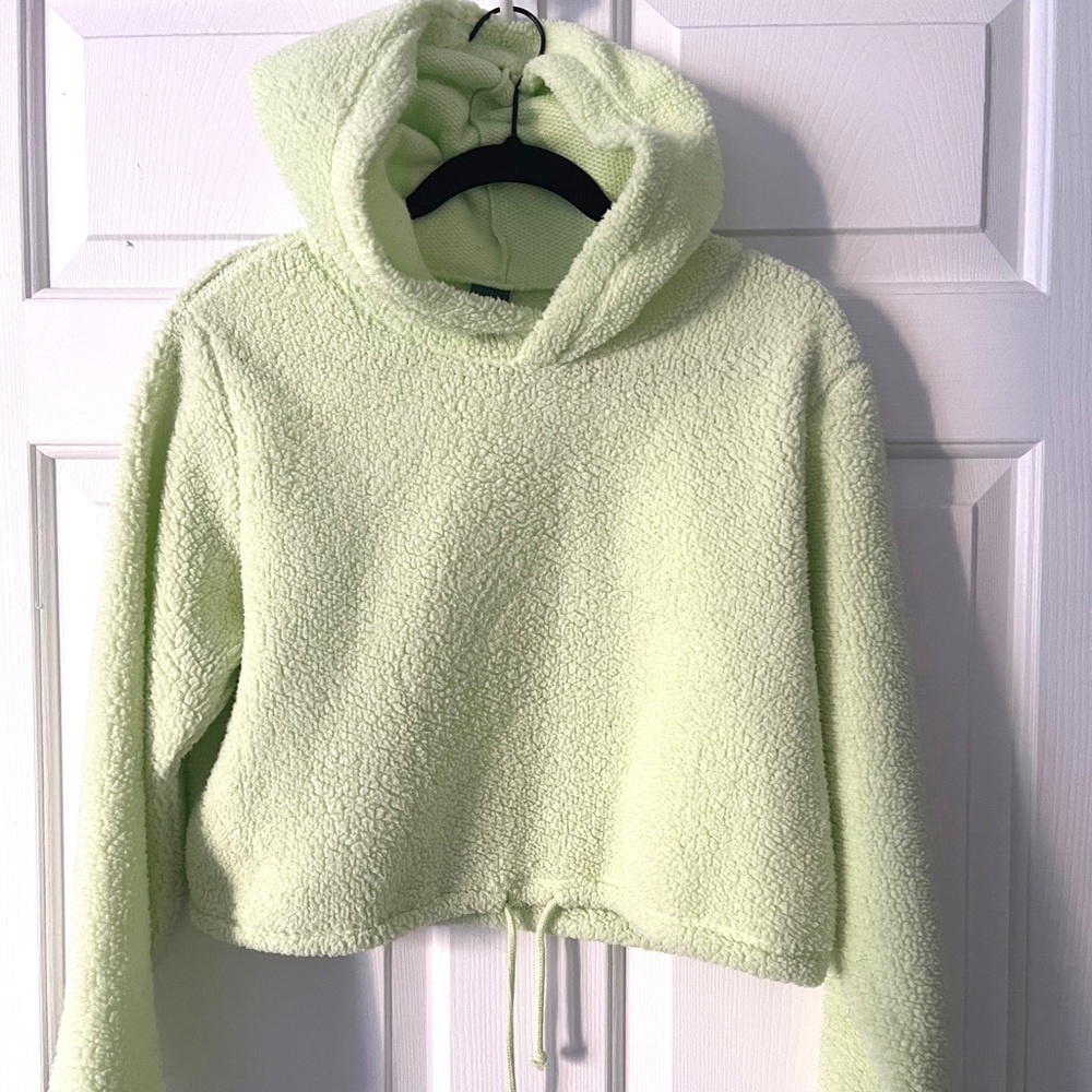 Lime green cropped teddy hoodie